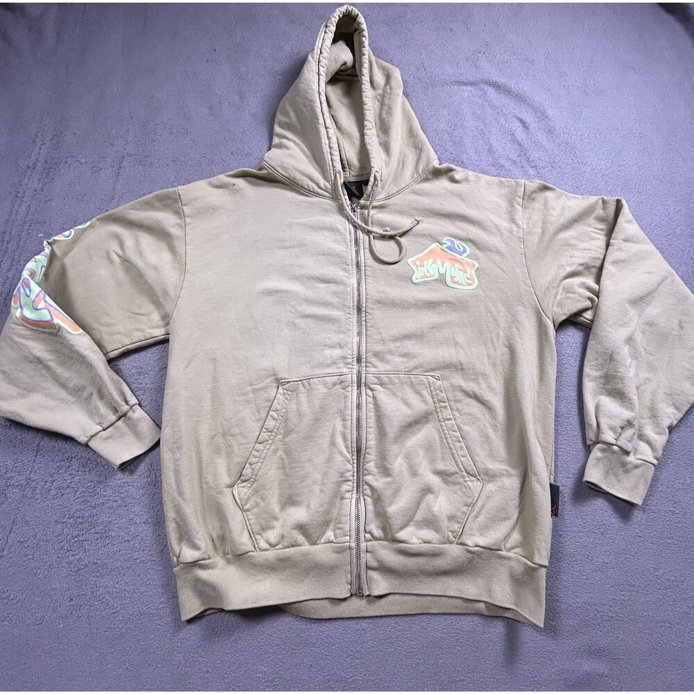 Insomniac Full Zip Hoodie Mens Size M Tan Graffiti Puff Print